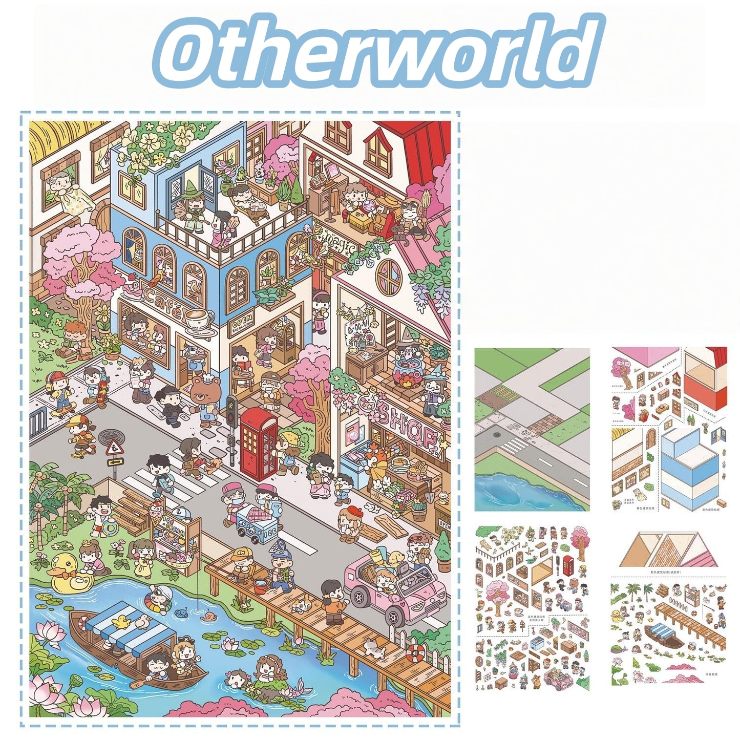 Dream Town 3D Sticker | 4 Cute Miniature Scenes