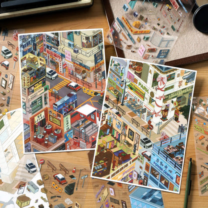 Then & Now in HK 3D Sticker | 2 Cute Miniature Scenes