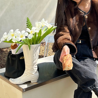 White Boot-Shaped Ceramic Vase
