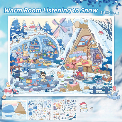 Four Season House 3D Sticker | 4 Cute Miniature Scenes