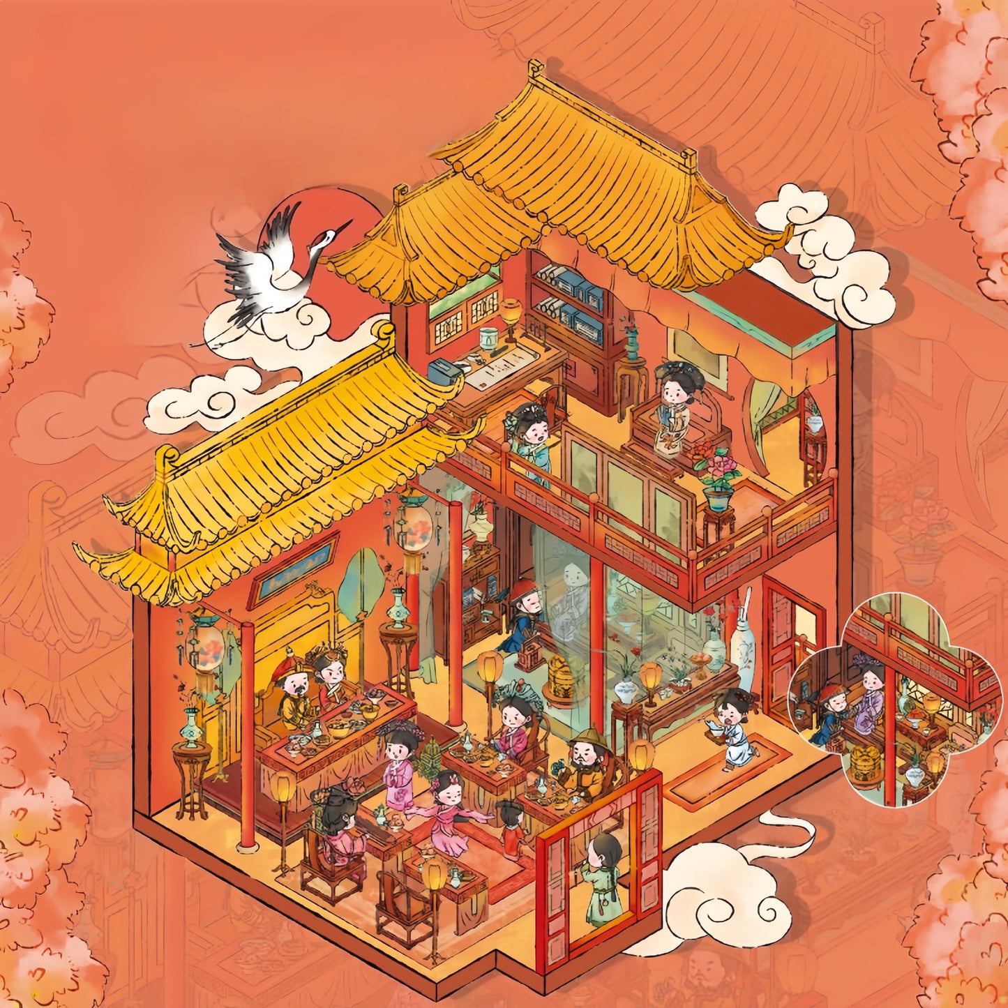 Ancient Court Life 3D Sticker | 2 Cute Miniature Scenes