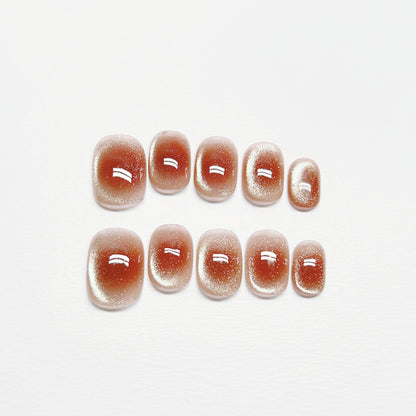 Red Gradient Cat-eye Nail - Medium Square/Short Almond