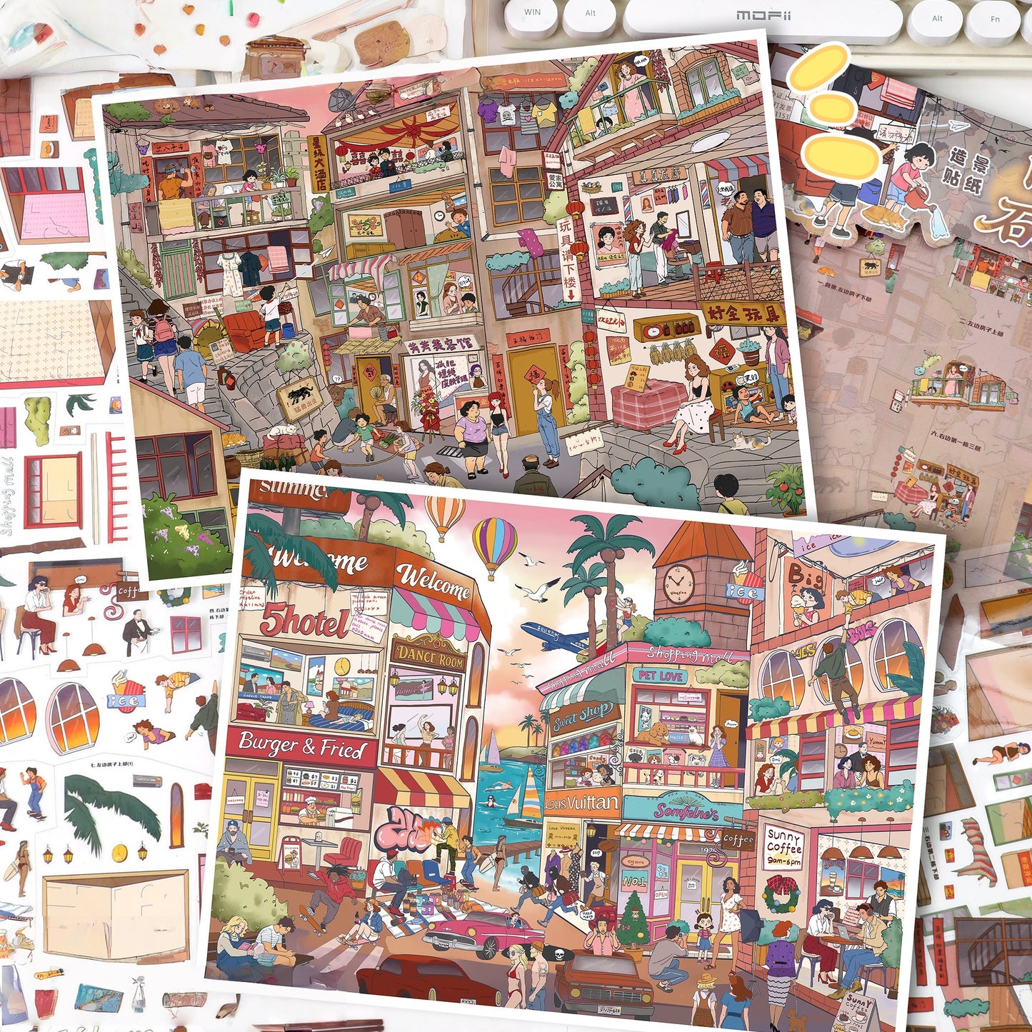 Evening Glow 3D Sticker | 2 Cute Miniature Scenes