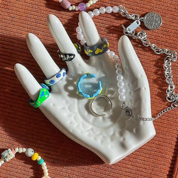 Palm-Shaped Ceramic Ring Display Holder