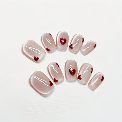 Pink Cat-Eye Nails - Medium Square