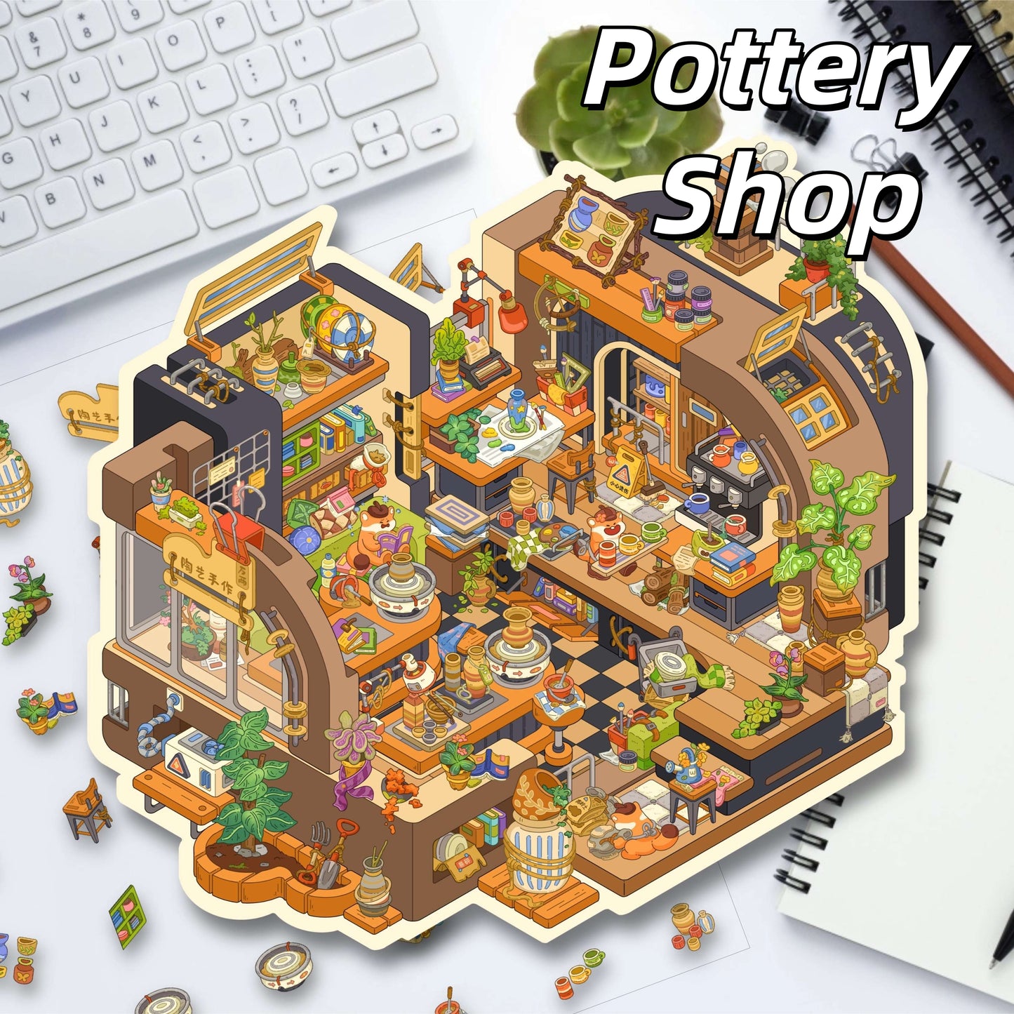 Squirrel‘s Little Shop 3D Sticker | 4 Cute Miniature Scenes
