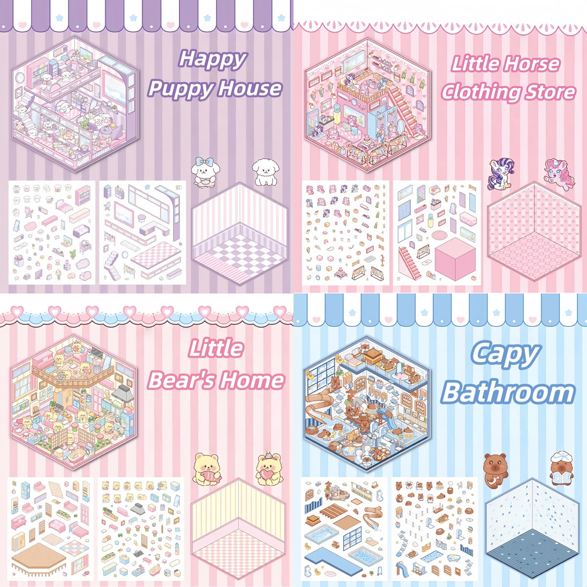 Paw's Shop 3D Sticker | 4 Cute Miniature Scenes