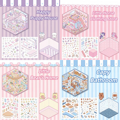 Paw's Shop 3D Sticker | 4 Cute Miniature Scenes