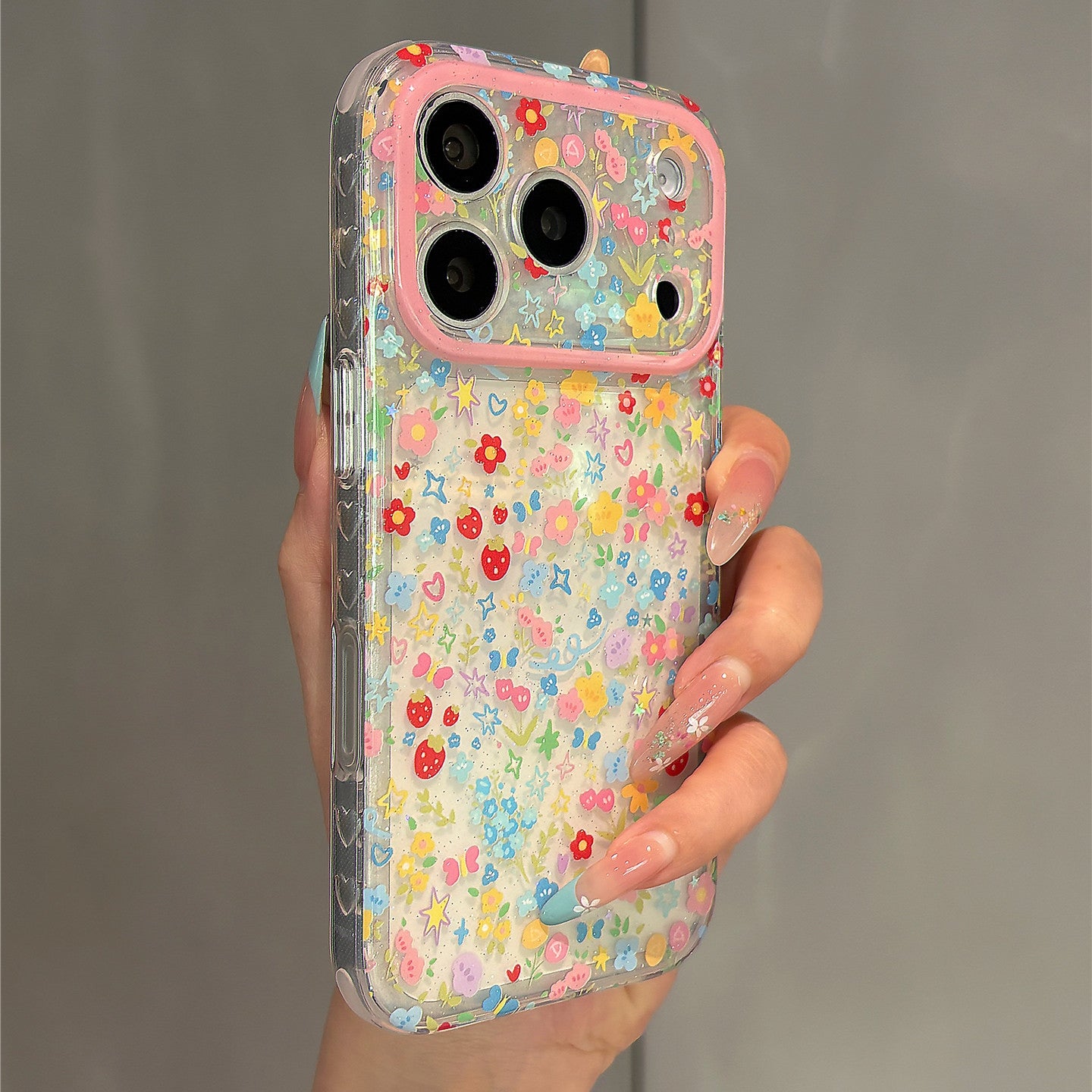 Strawberry Colorful Flowers Acrylic Phone Case