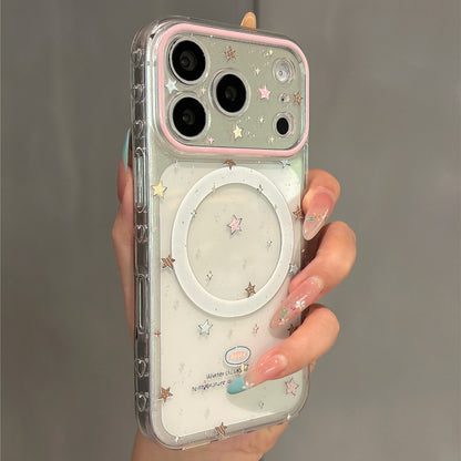 Colorful Star Pink Apple Magnetic Stand Acrylic Phone Case