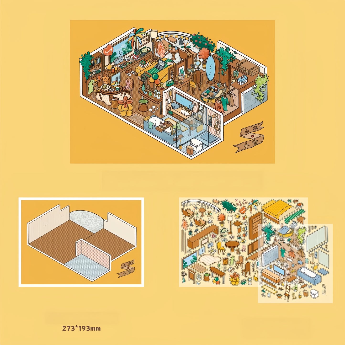 Midnight Villa 3D Sticker | 4 Cute Miniature Scenes
