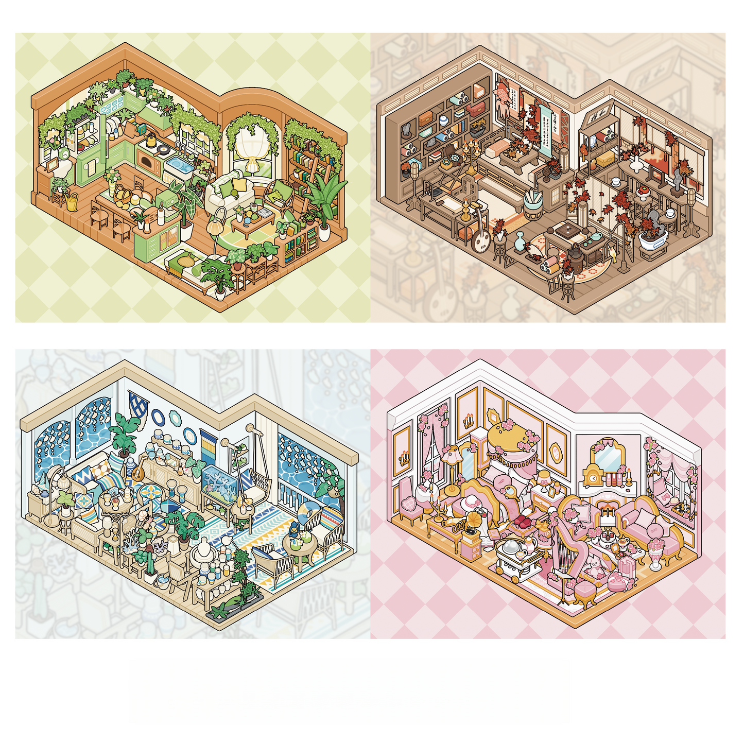 Cozy Little Rooms 3D Sticker | 4 Cute Miniature Scenes