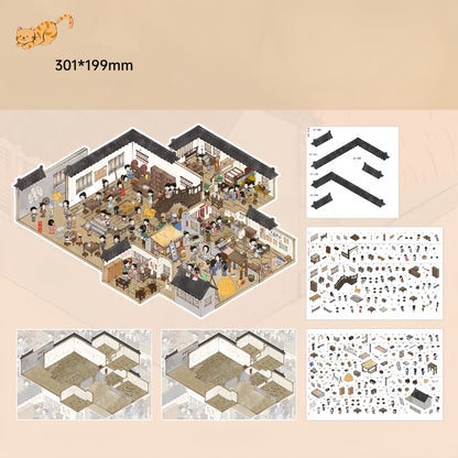 Ancient China Panoramic View 3D Sticker | 2 Cute Miniature Scenes