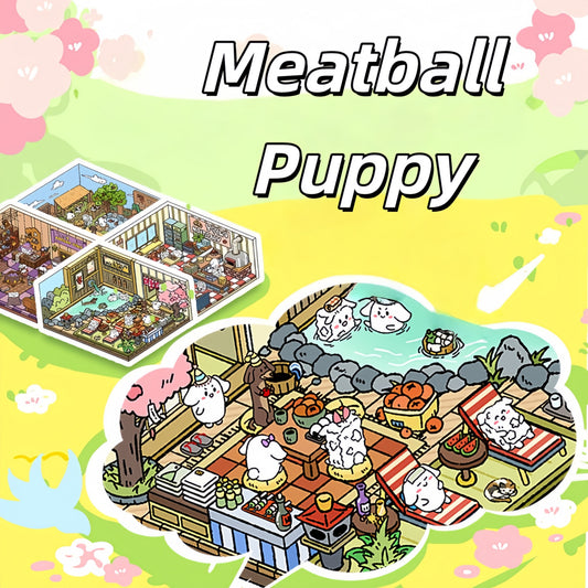 Meatball Puppy 3D Sticker | 6 Cute Miniature Scenes