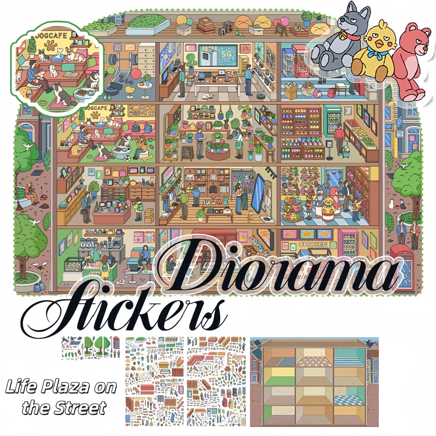 Street Daily 3D Sticker | 2 Cute Miniature Scenes