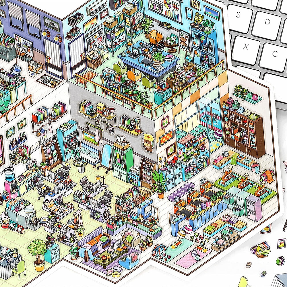 Work Routine 3D Sticker | 2 Cute Miniature Scenes