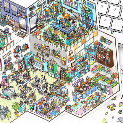Work Routine 3D Sticker | 2 Cute Miniature Scenes