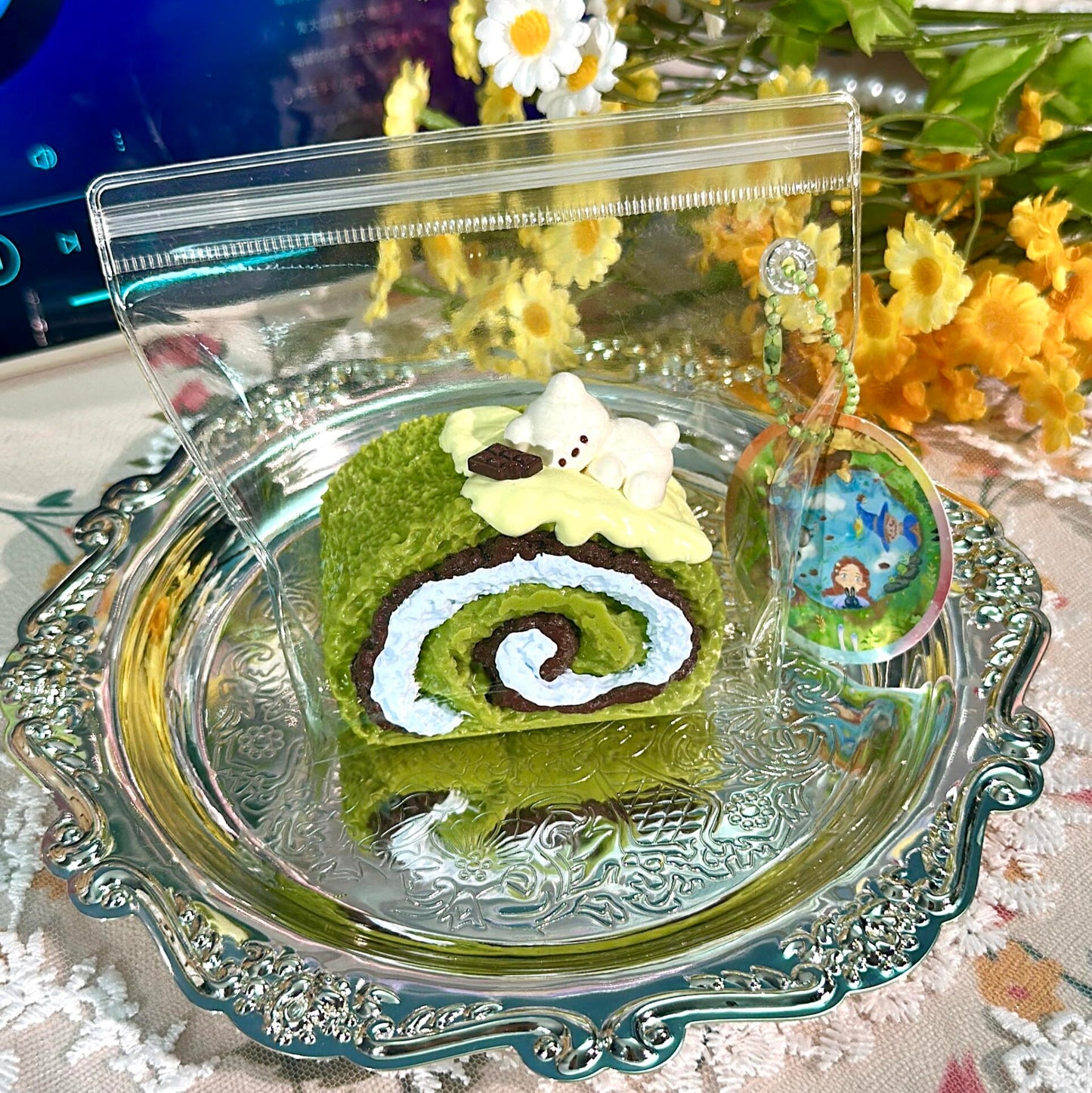 Matcha Dark Choco Bear Roll Cake Squishy