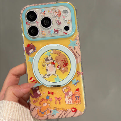 Cartoon Newspaper Kitten Magnetic Stand Acrylic Phone Case