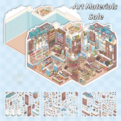 Memory Exhibition Room 3D Sticker | 2 Cute Miniature Scenes