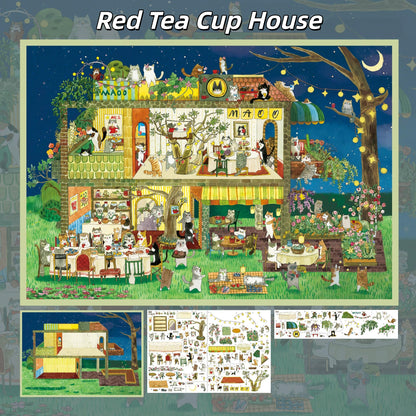 Whimsical Town Tales 3D Sticker | 4 Cute Miniature Scenes