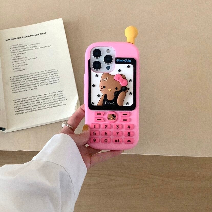 Pink Black Kitty Telephone Silicone Phone Case