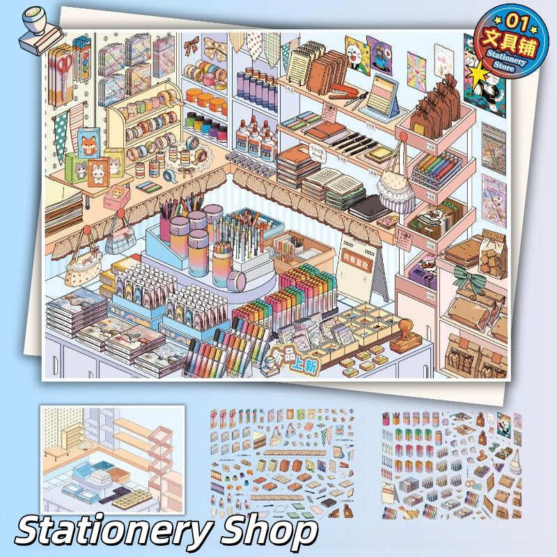 Shelf Display 3D Sticker | 4 Cute Miniature Scenes