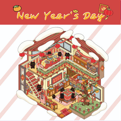 Cat's Celebration 3D Sticker | 2 Cute Miniature Scenes