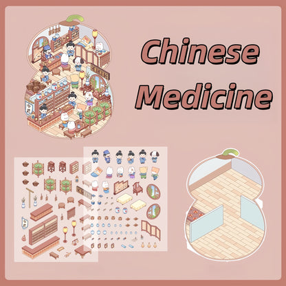 Ancient Shops 3D Sticker | 4 Cute Miniature Scenes