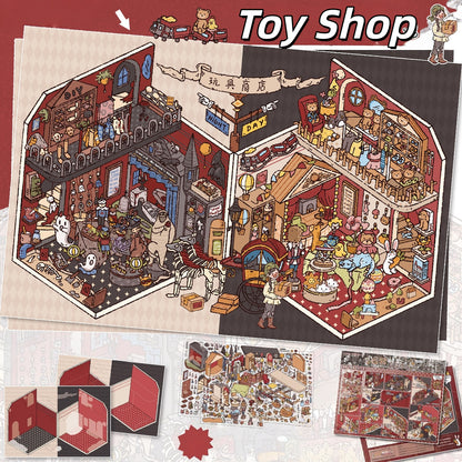 Reversed Shop 3D Sticker | 4 Cute Miniature Scenes