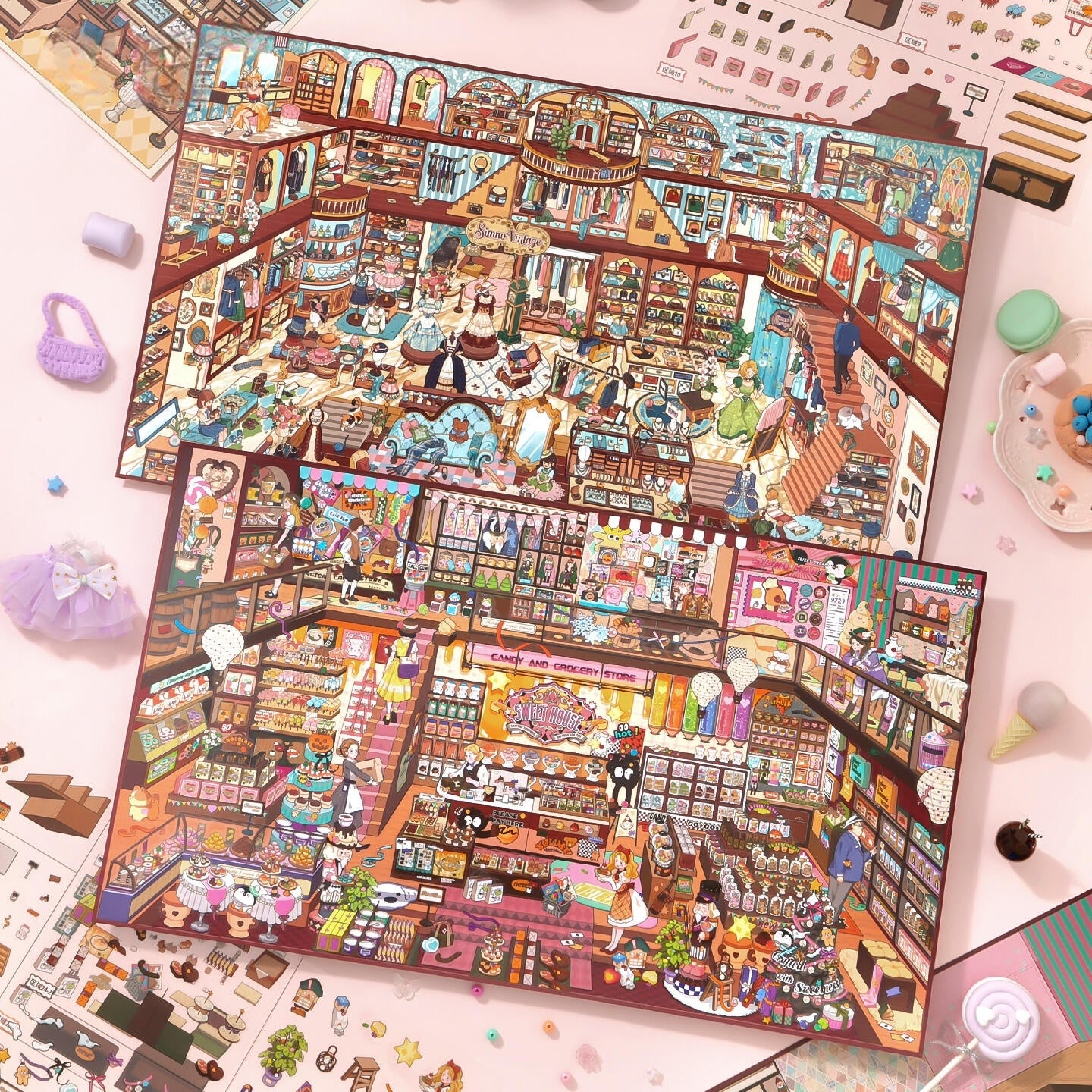 Shelf Display 3D Sticker | 2 Cute Miniature Scenes