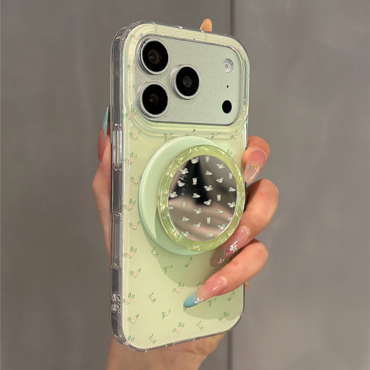 Mint Green Floral Mirror Magnetic Stand Acrylic Phone Case