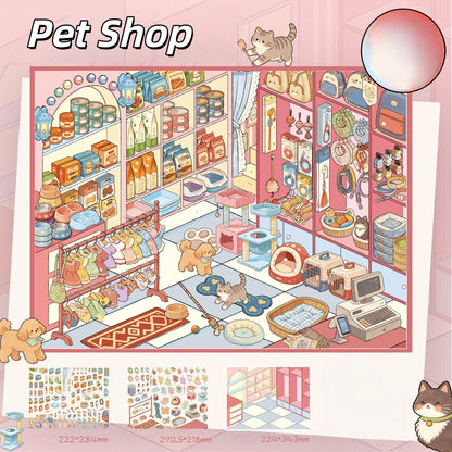 Shelf Display 3D Sticker | 4 Cute Miniature Scenes