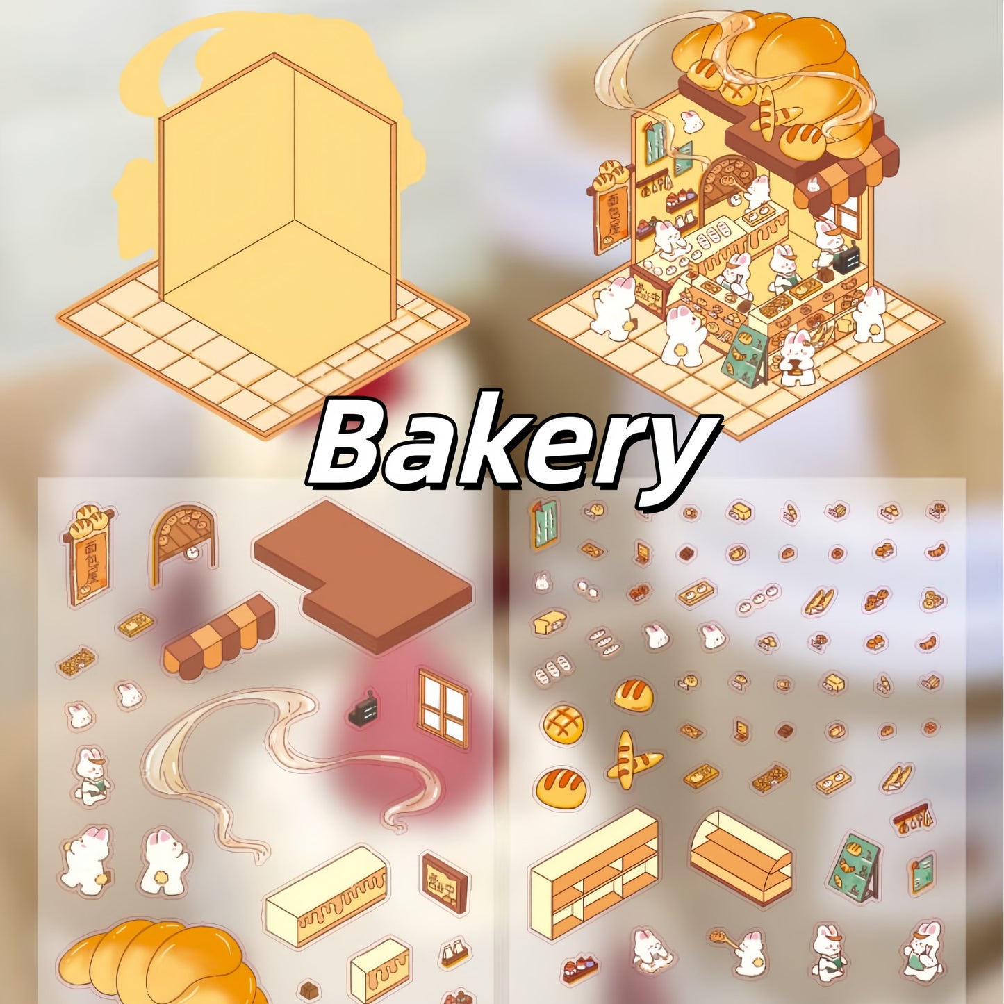 Bunny's Shop 3D Sticker | 4 Cute Miniature Scenes