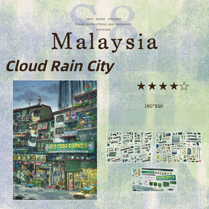 Malaysia 3D Sticker | 2 Cute Miniature Scenes