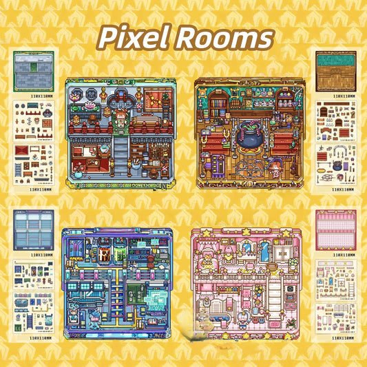 Pixel Rooms 3D Sticker | 4 Cute Miniature Scenes
