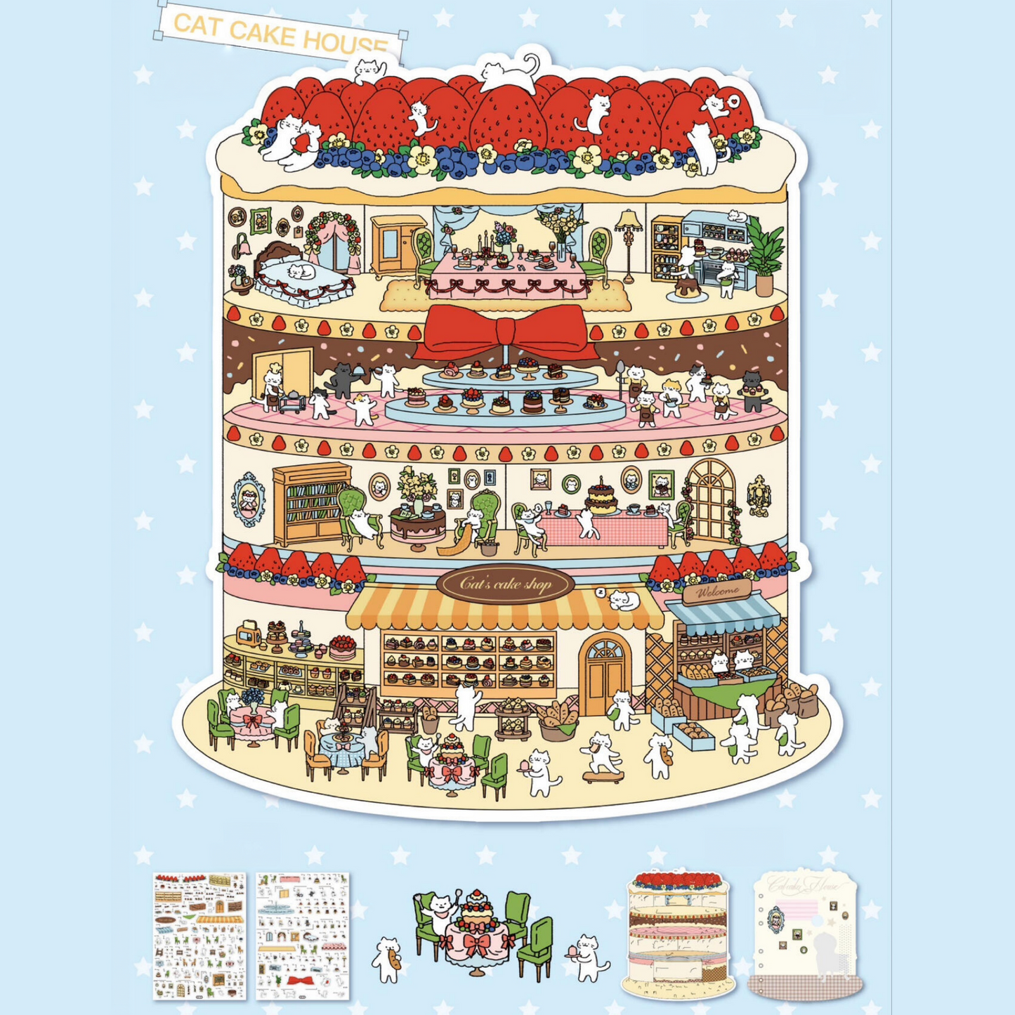 Meow Utopia 3D Sticker | 4 Cute Miniature Scenes