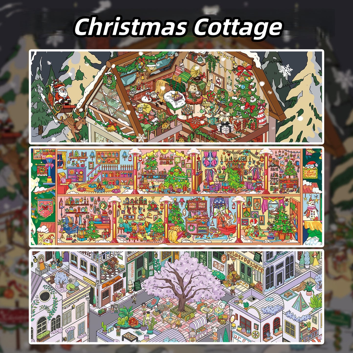 Christmas Cottage 3D Sticker | 3 Cute Miniature Scenes