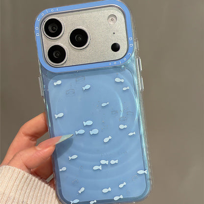 Translucent Blue Fish School Magnetic Stand Acrylic Phone Case