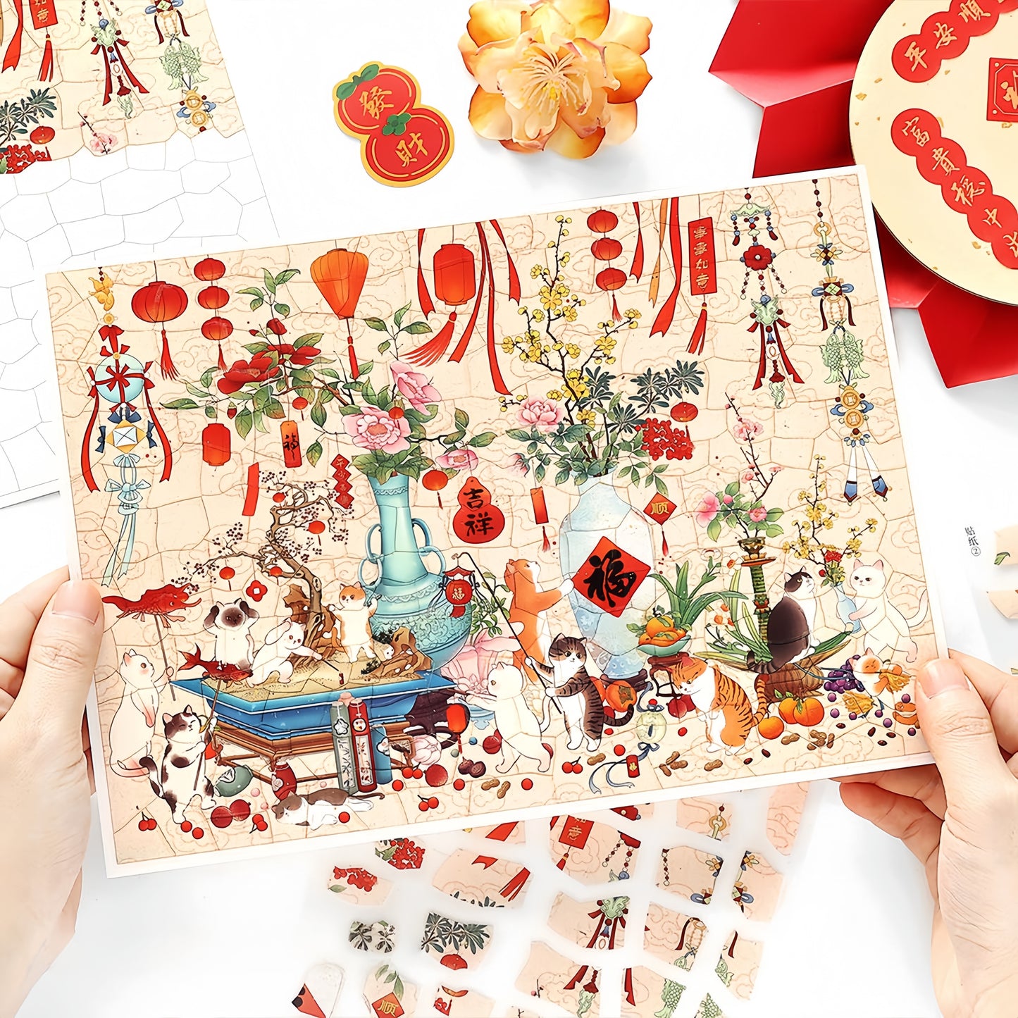 Celebrate the Spring Festival With Cats 3D Sticker | 2 Cute Miniature Scenes