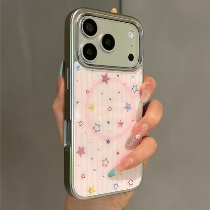 Pink Striped Star Gilt Magnetic Stand Acrylic Phone Case