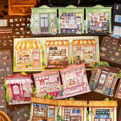 Tri-Fold Mini Corner Shop 3D Sticker | 6 Cute Miniature Scenes