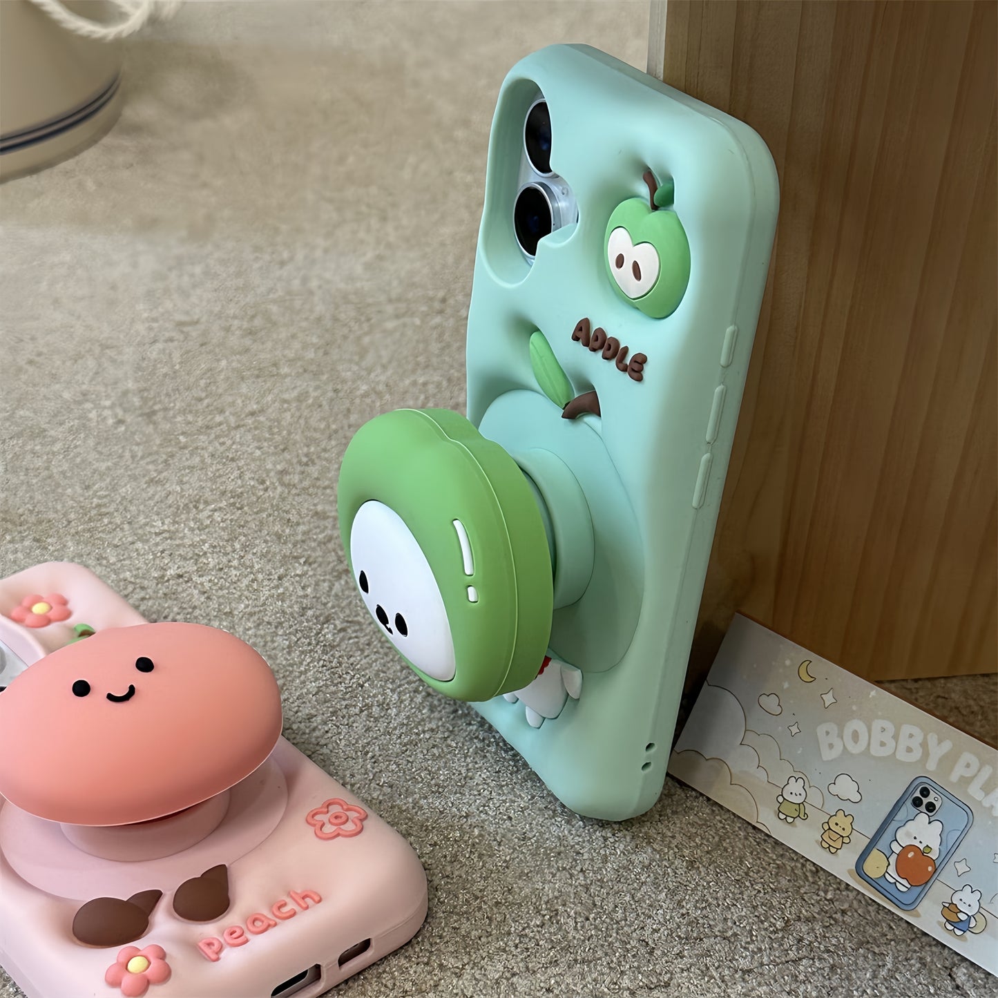 Green Apple Bear and Peach Silicone Phone Case
