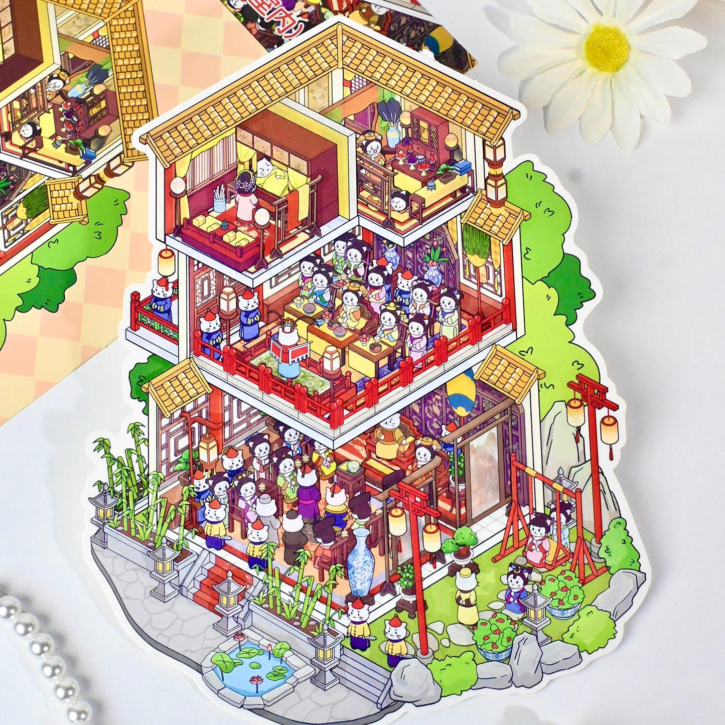 The Legend of Meow Huan 3D Sticker | 2 Cute Miniature Scenes