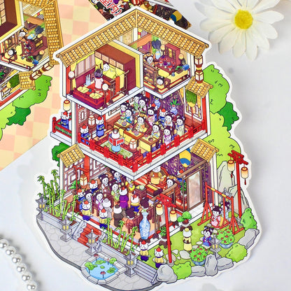 The Legend of Meow Huan 3D Sticker | 2 Cute Miniature Scenes