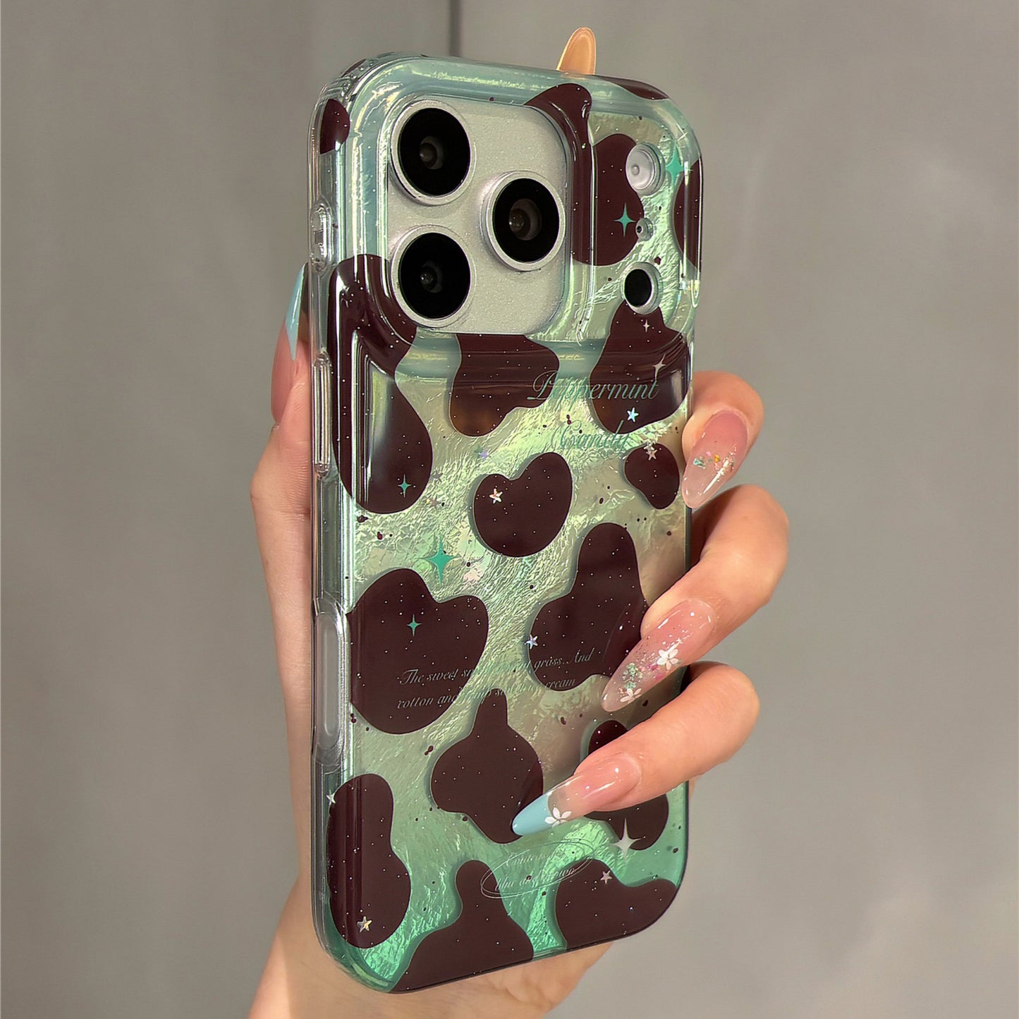 Green Ombre Cow Pattern Acrylic Phone Case