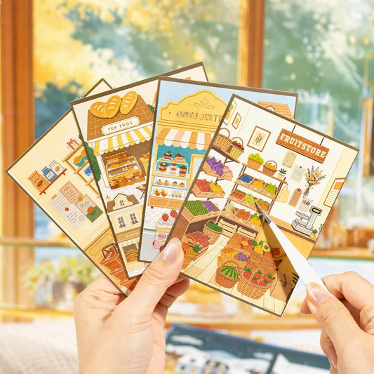 Relaxing Town 3D Sticker | 4 Cute Miniature Scenes