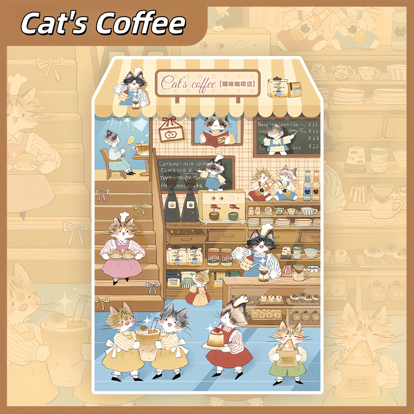 Cat's Shop 3D Sticker | 4 Cute Miniature Scenes