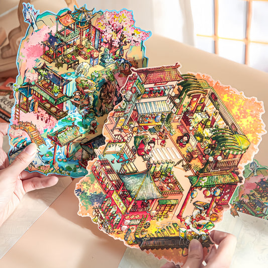 A Dream of Orchid Mountain 3D Sticker | 2 Cute Miniature Scenes