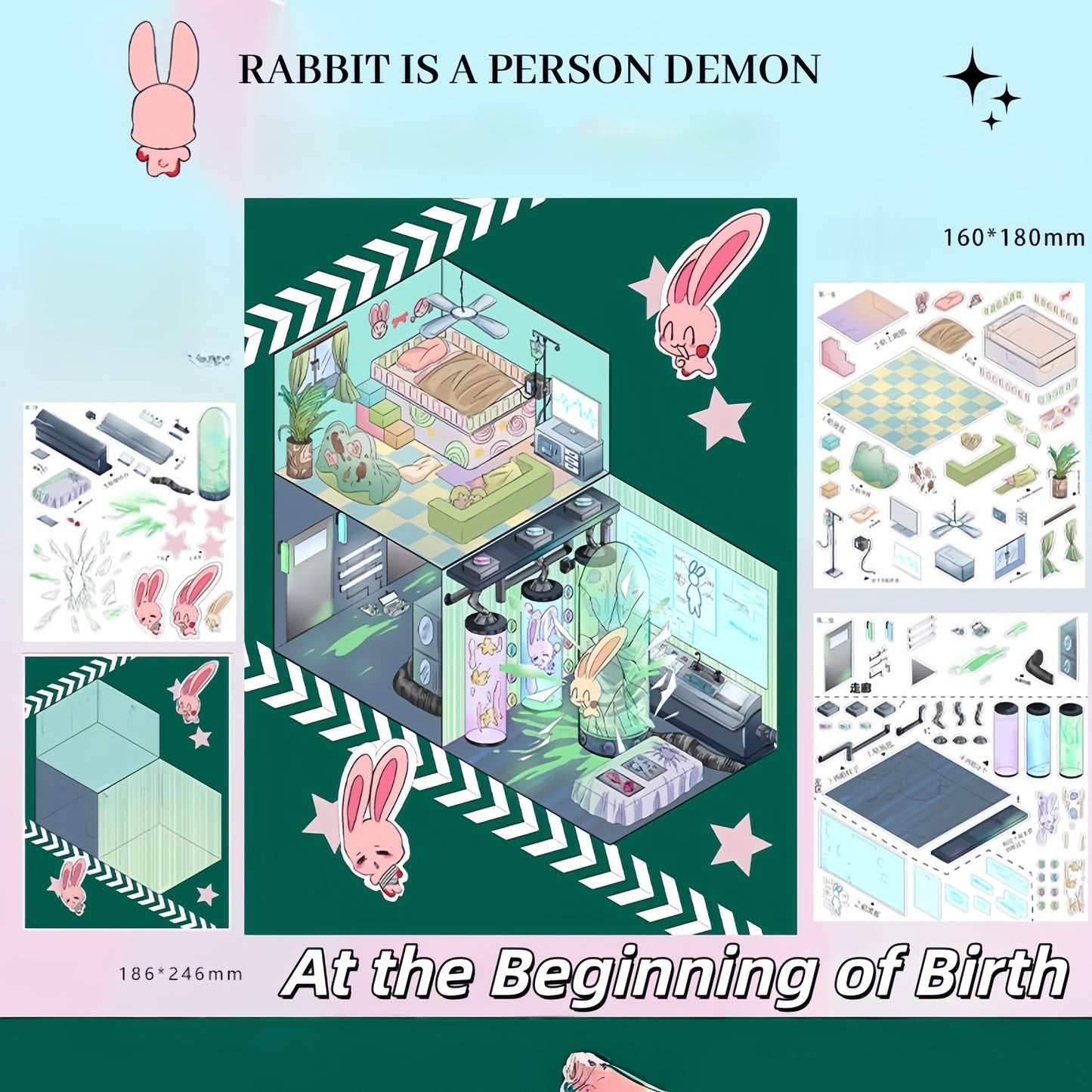 Rabbit is a Person Demon 3D Sticker | 3 Cute Miniature Scenes